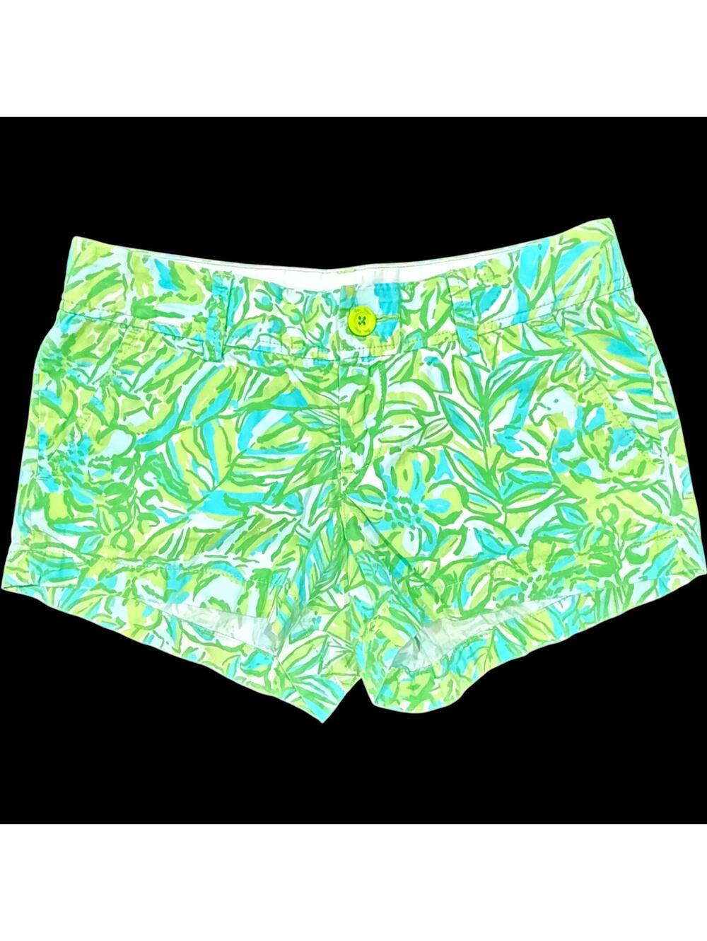 LILLY PULITZER Walsh Blue Palm Parrott Green Short Sz 4
